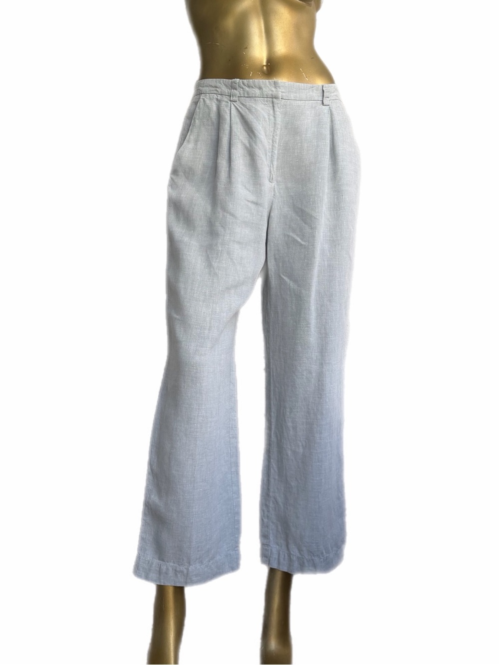 Liz Claiborne Lizsport Petite 100% Linen Heather Gray Pleated Cropped Pants 12P